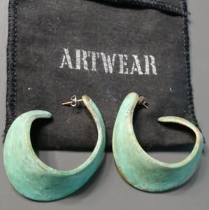 RARE 1980'S ROBERT LEE MORRIS MODERNIST VERDIGRIS CONCAVE HOOP ARTWEAR EARRINGS